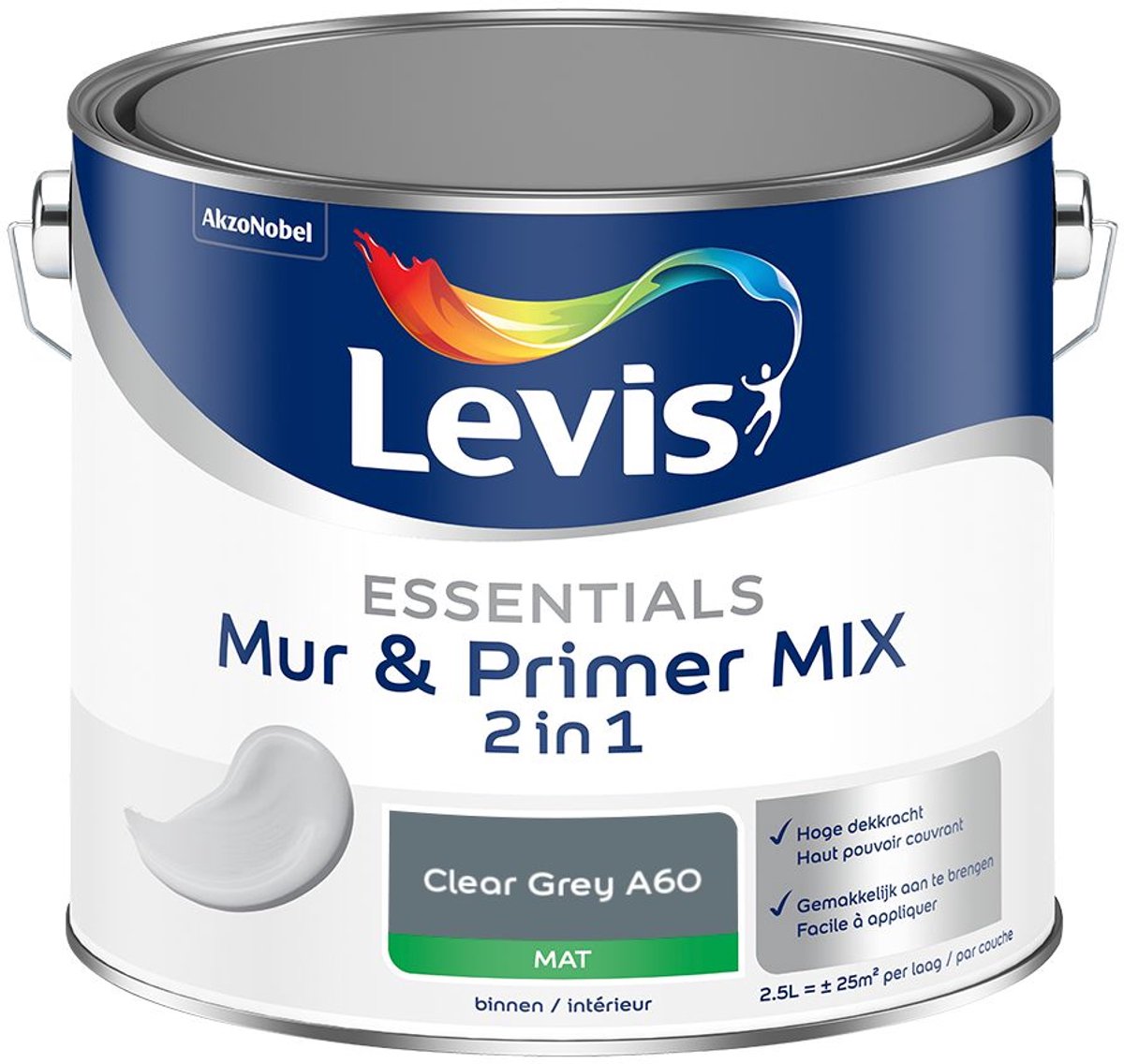 Levis - Essentials Mur & Primer Mix - Clear Grey A60 - Mengverf - 2,5 L
