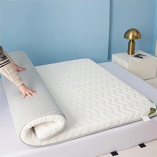 Futonmatras Opvouwbaar - Vloermatras Slaapmat - Comfortabel Slapen - Ademend Vierlaags Ontwerp - 80 x 190 cm - Wit — afbeelding 2