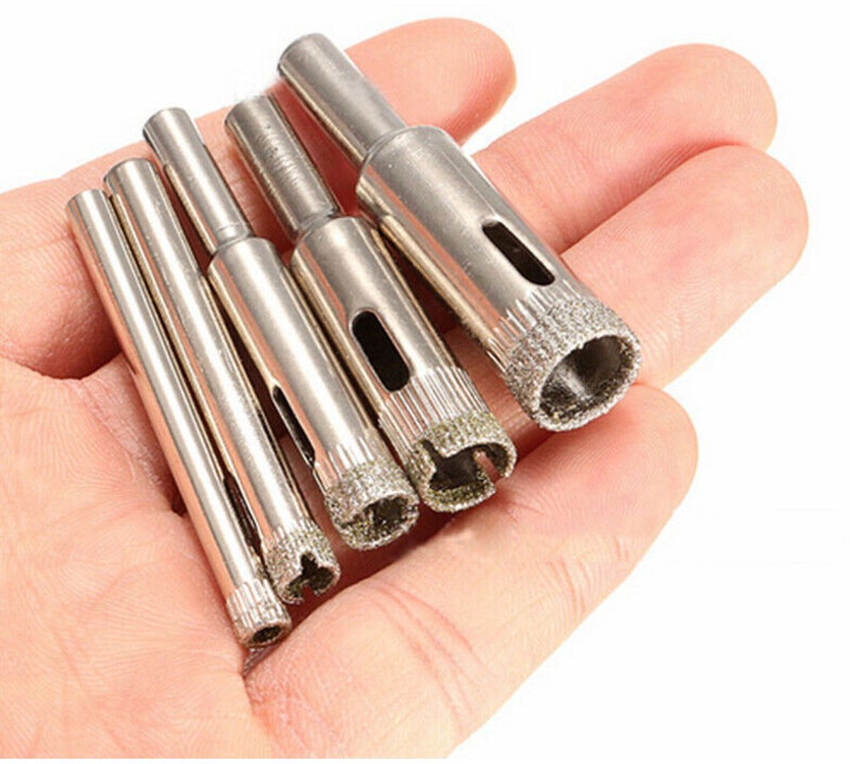 Diamantboorbitsets (5/6/8/10/12 mm), diamantgecoate boorbitsets, geschikt voor keramische tegels, marmer en glas.