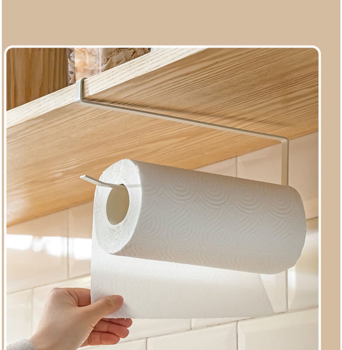 Hangend plankje geschikt voor onder een kast, tissuehouder, wit, staal, geschikt voor keuken, badkamer en slaapkamer.
