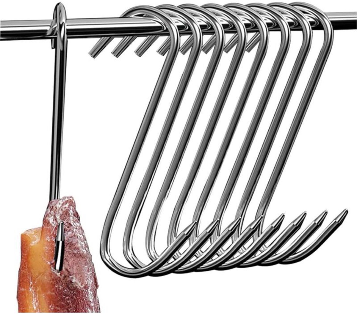 Een set van 12 roestvrijstalen S-haken - 15 cm - slagershaken - keukenhaken - vleeshaken - S-haken geschikt voor de vleesverwerking