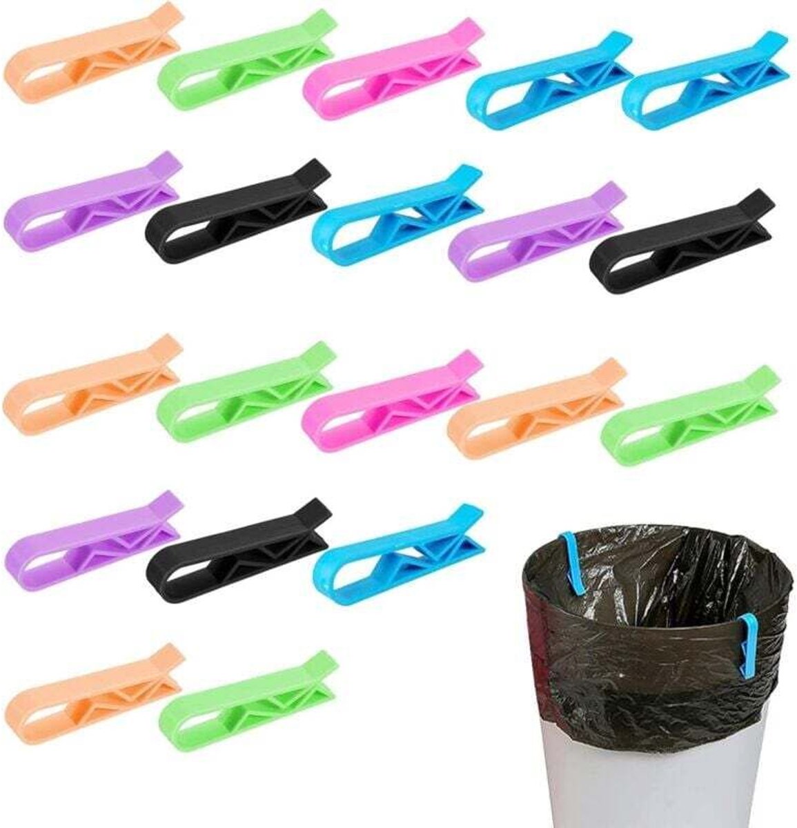 20 plastic clip-on dekselhouders geschikt voor keukenafvalbakken, willekeurige kleuren.