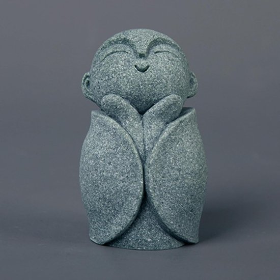 Boeddha standbeeld - Monnik beelden - Zen decoratie - Duurzaam zandsteen - 6 cm hoog - Grijs van Boeddha. — afbeelding 3