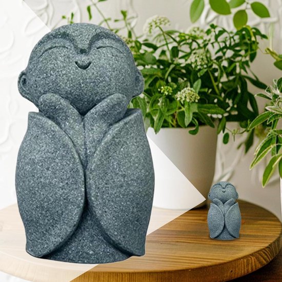Boeddha standbeeld - Monnik beelden - Zen decoratie - Duurzaam zandsteen - 6 cm hoog - Grijs van Boeddha. — afbeelding 2