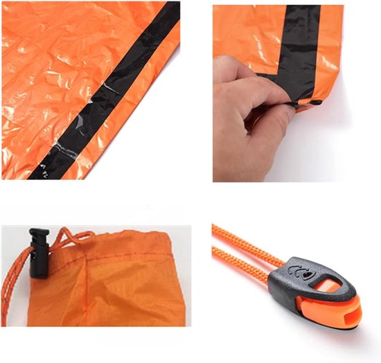 Overlevingsslaapzak - Nooddeken Bivakzak - Buitenactiviteiten Kamperen - Waterdicht Winddicht - 200x90 cm - Oranje — afbeelding 4