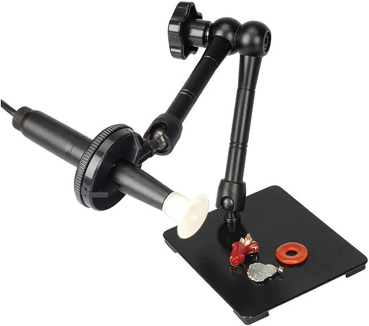 Microscoop beugel - Vergrootglas stand - Inspectie werkzaamheden - 360 graden draaibaar - Arm 23cm - Zwart