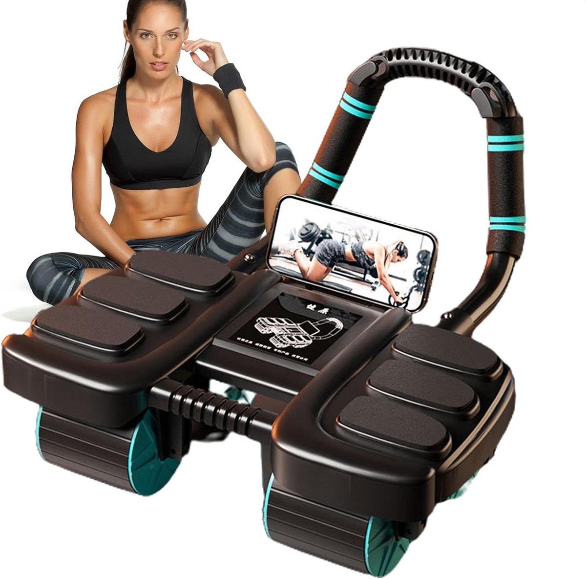 Abdominale wiel Ab Roller, 4 wiel Ab Wiel, Abdominale Wiel Roller Met Telefoonhouder, Automatische Rebound Core Krachttraining Buikroller Voor Buikspieren Workout Voor Fitness Liefhebbers En Beginners