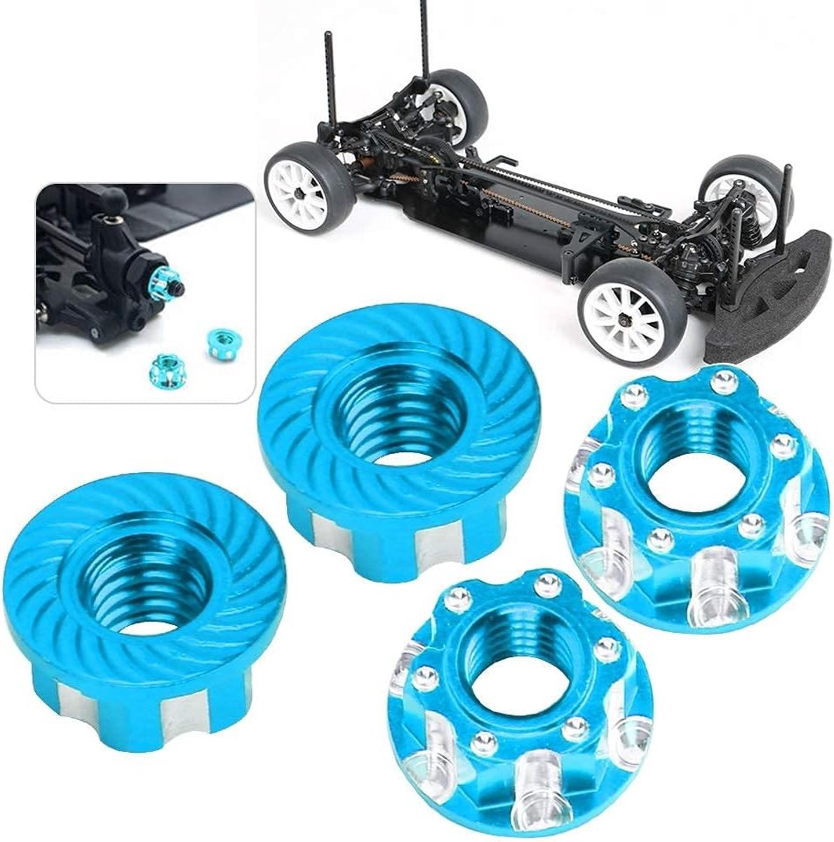 Set van 4 M4 Zeskantmoeren 9mm voor RC Wielen - Adapter, Antivuilkap en Vervangingsonderdelen voor 1/10 RC Auto's