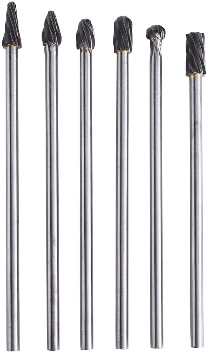 Set van 6 stuks roterende slijpschijven van tungsten carbide voor boormachines en slijpmachines, 6mm schacht en 10mm snijdiameter