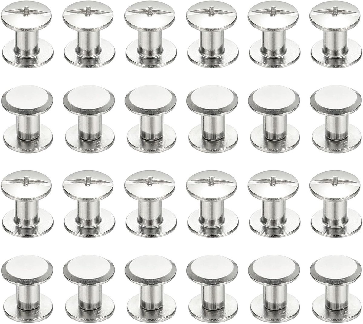 Chicago Screws 24 sets, 4 x 6 mm - Rvs schroeven voor leren riemen, scrapbook en bevestigingen