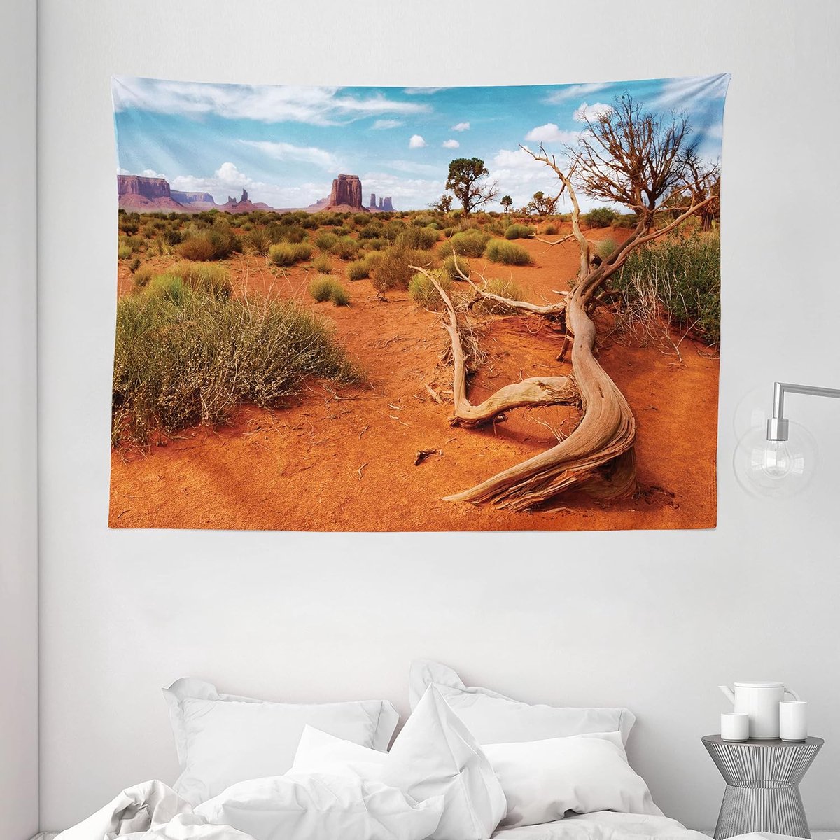 ABAKUHAUS Landschapswandtapijt, Arizona Valley Landschap, Woonkamer Slaapkamer Wanddoek Zijdezacht Satijn Wandtapijt, 200 x 150 cm, Meerkleurig Groen Oranje