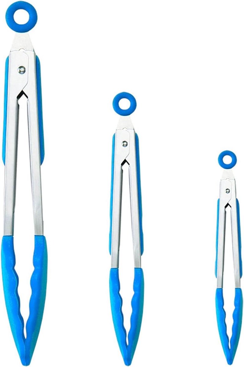 Keukentang Set - Borgtang Keuken - Voedsel Serveren - Met Siliconen Tips - Set van 3 - Blauw