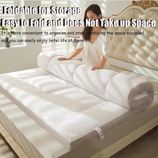 Japanse Futon Matras - Dikke Vloermatras - Comfortabel Slapen - Gewassen Katoenen Stof - 200x220cm - Blauw — afbeelding 4