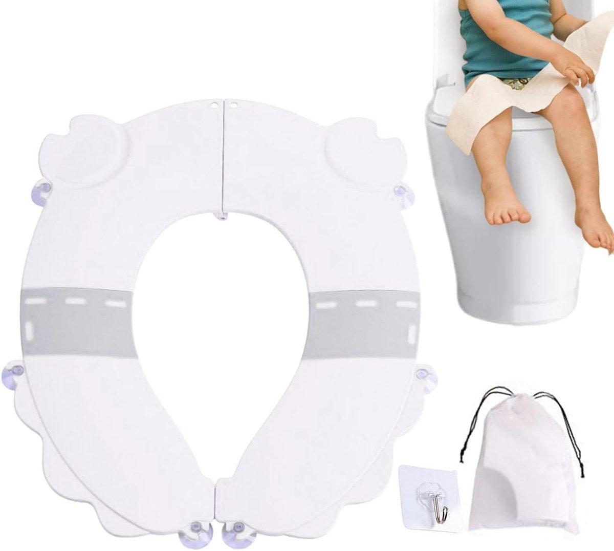 Opvouwbare toiletbril - Peuter toiletzitting - Zindelijk maken - Spatwaterdicht ontwerp - Inclusief tas - Wit