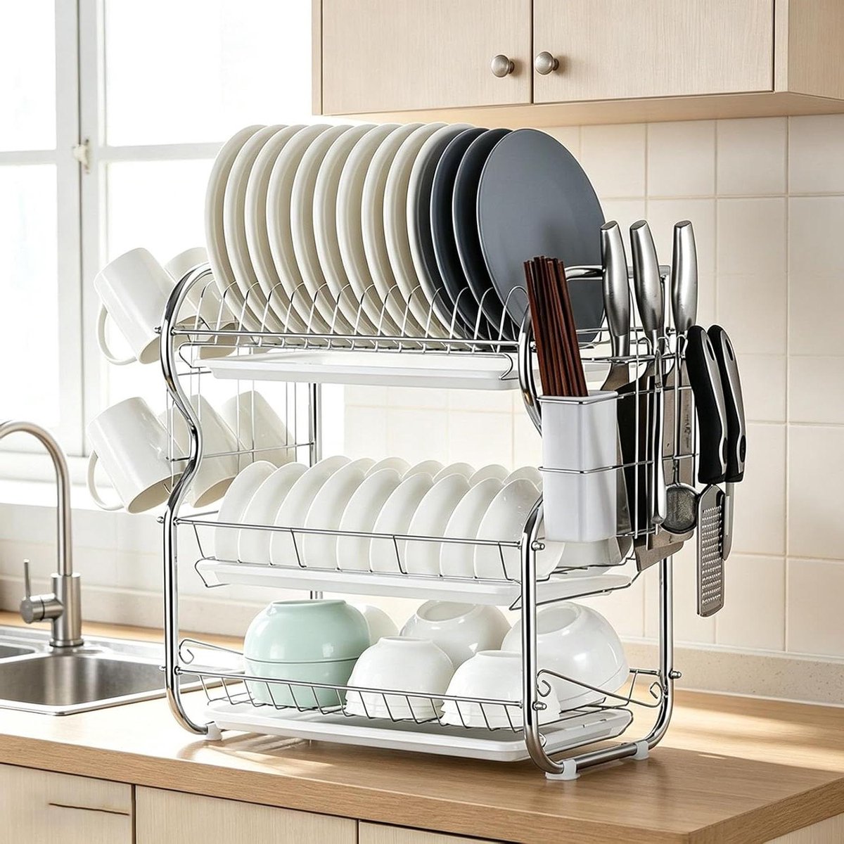 Afwasrek Boven Gootsteen - Keuken Organizer - Aanrecht Opruimen - Roestvrij Staal - 42 x 26 x 15 cm - Zwart