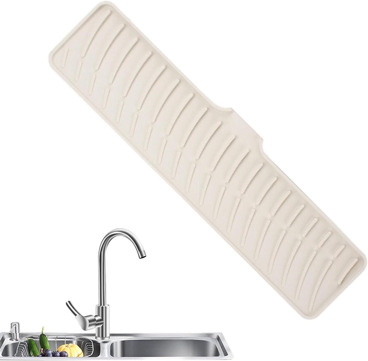 Siliconen Afdruipmat - Kraanmat - Keuken Organisatie - Afvoerlip Ontwerp - 42 cm - Beige