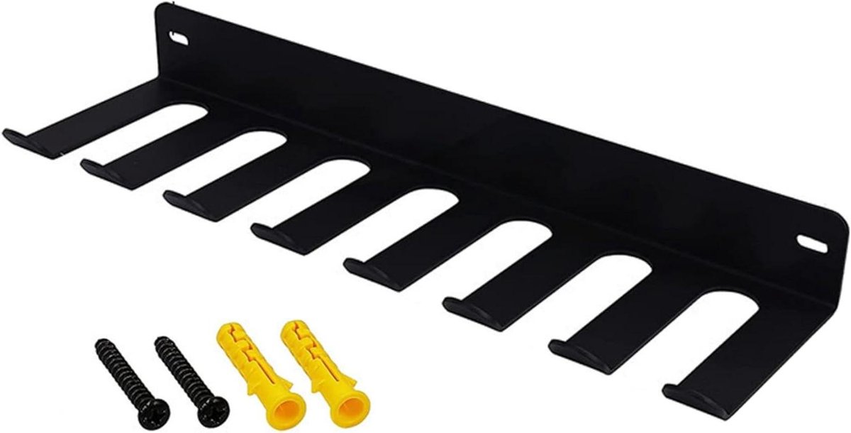 Gym Opbergrek - Fitness Organizer - Sportspullen Opslaan - 8 Haken - 42 x 12 x 6 cm - Zwart