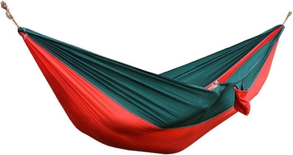 Reishangmat Campinghangmat - Dubbele Hangmat - Buiten Ontspannen - Inclusief Boomriemen - 260x140cm - Rood Donkergroen