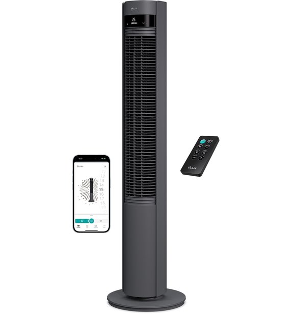 Duux Elevate Smart torenventilator grijs – stille ventilator met ionisator, 26 snelheden, slaapmodus, app en spraakbediening