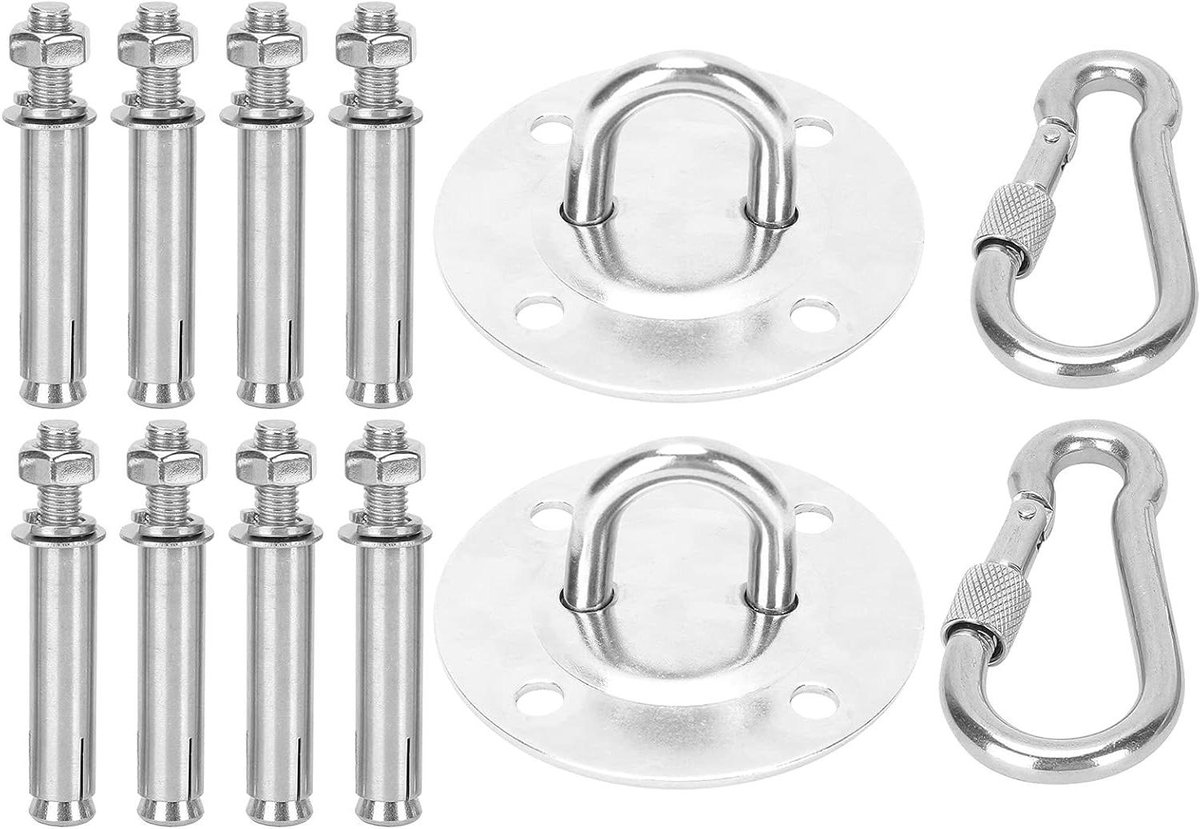 Hangmat Ophangset - Schommel Montage - Ontspanning Binnen Buiten - Roestvrij Staal - 1000 Kg Capaciteit - Zilver