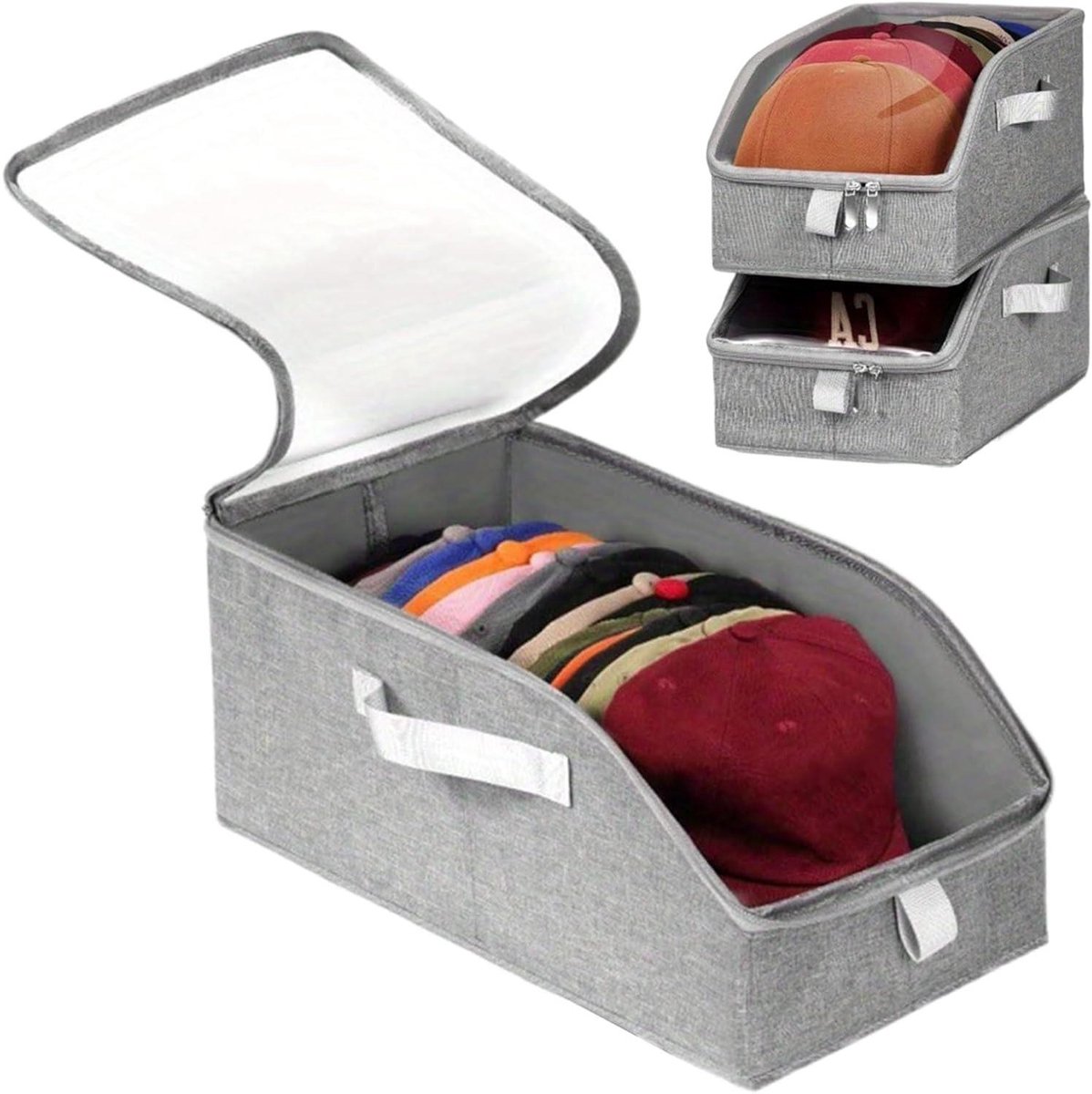 Hoedenorganizer - Pettenbak - Opbergen Kleding - Stapelbaar Ontwerp - 24x22x5 cm - Grijs