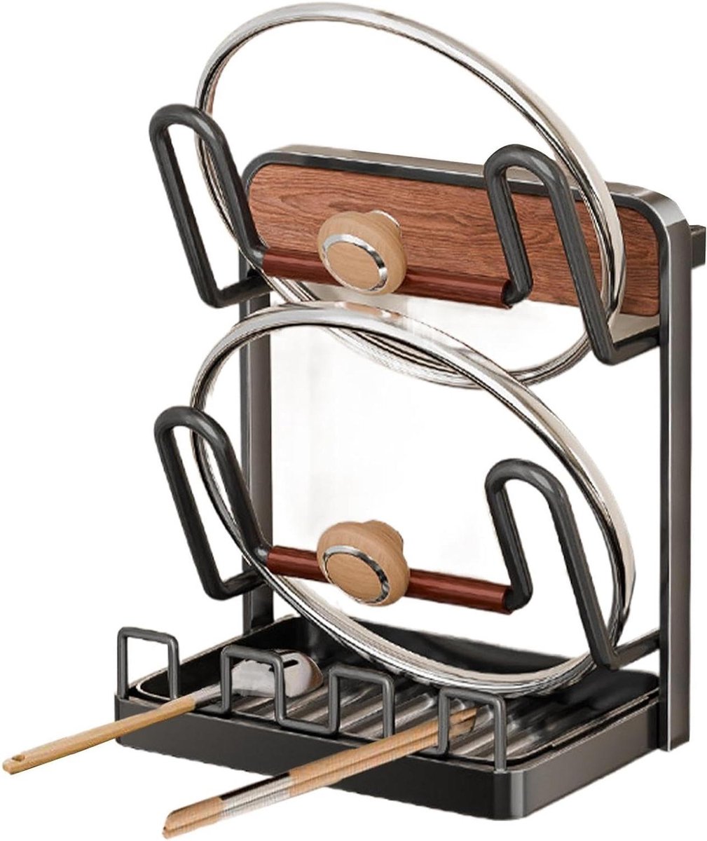 Pannenklepdekselhouder - Keukenrek - Aanrecht Organisatie - Met lekbak - 20x15.5x20 cm - Zilver