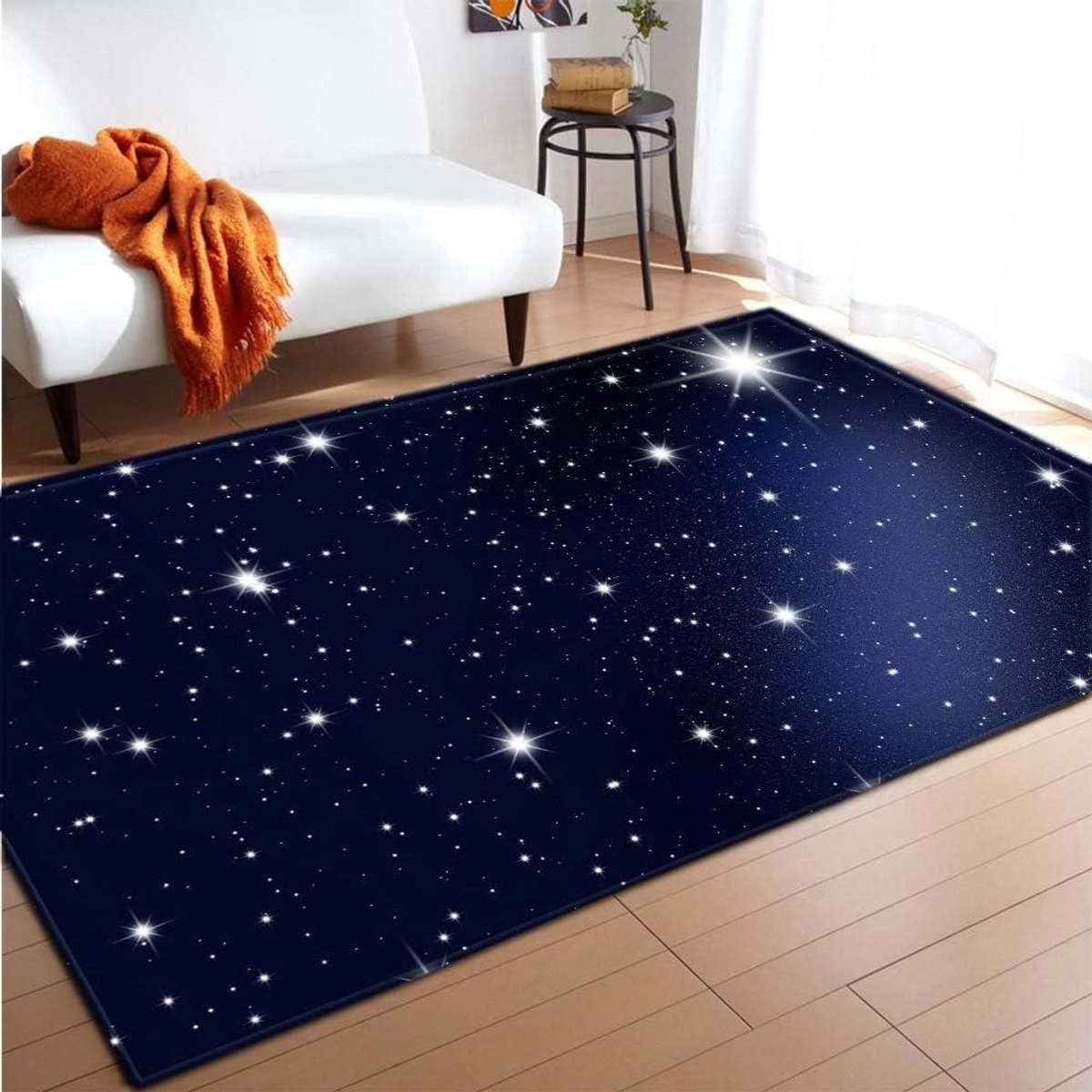 3D zwart/blauw Galaxy Star Cosmos indoor groot tapijt voor slaapkamer, loper, mat, slaapzaal kinderkamer, antislip vloerkleed, slaapkamer, keuken, babykamer, vloermat of yogamat (blauw 2, 80 x 120 cm)