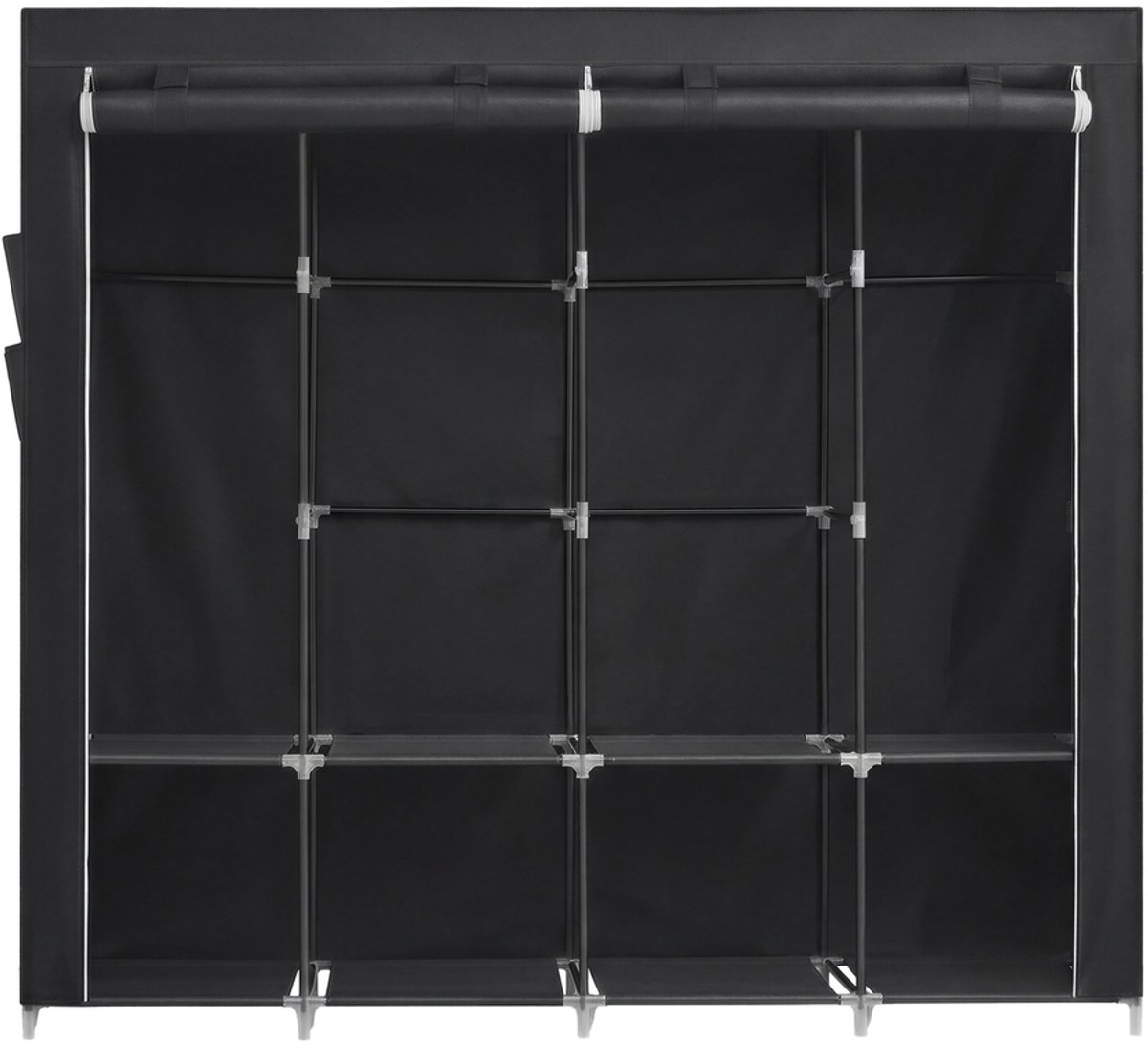Songmics Kledingkast - 4 Hangvakken - Met Planken en Zijvakken - Voor Slaapkamer Woonkamer Zwart