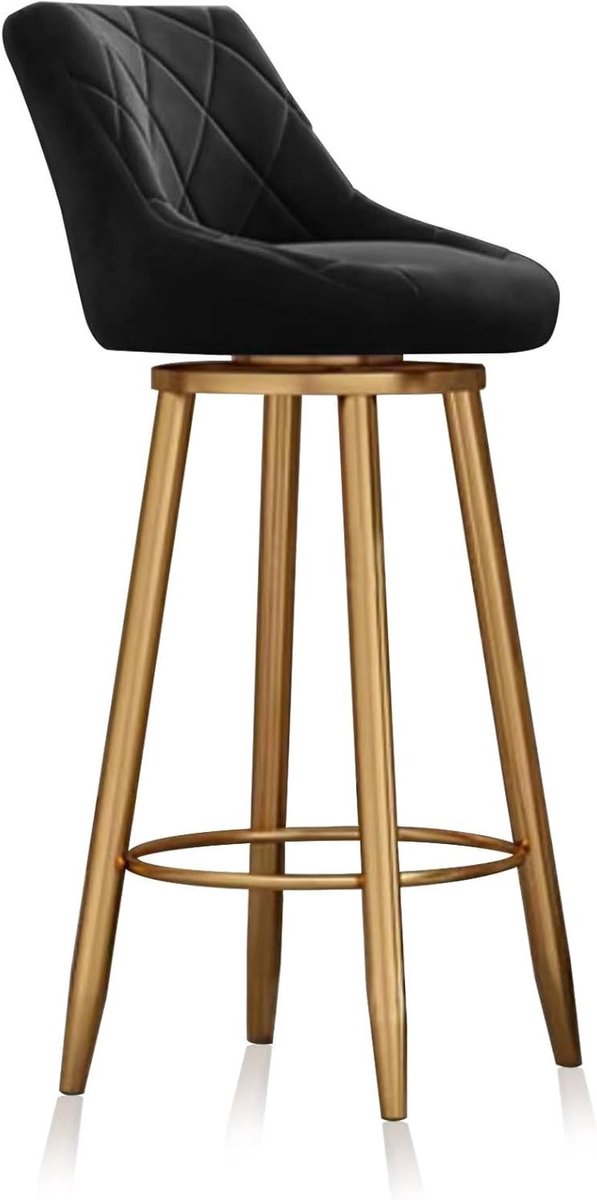 Draaibare Barkruk - Keukenstoel Fluweel - Keuken & Bar - Met Rugleuning - 65 cm Hoog - Zwart