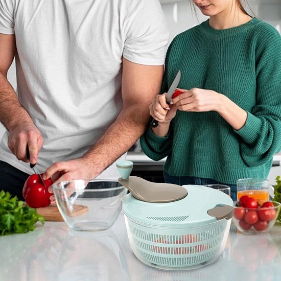 Groentecentrifuge Met Vergiet - Sla Droger - Verse Salades Maken - Geïntegreerd Droogapparaat - 27.5 cm Lengte - Wit — afbeelding 3