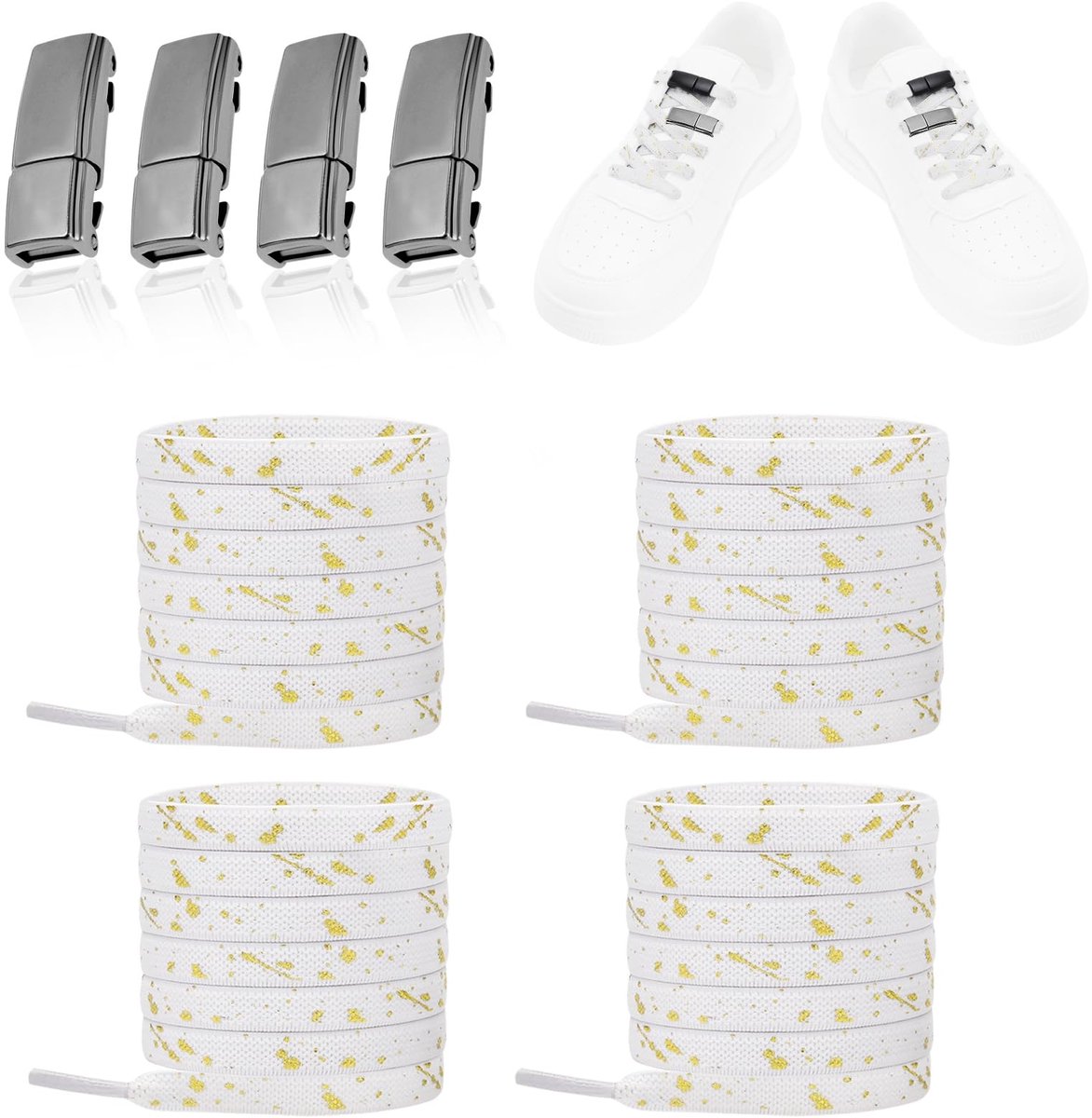 Innovra - Dailygoody - Elastische Schoenveters - Tieless Veters - Met Magnetische Gesp - Geschikt voor Sneakers en Laarzen - Eenvoudige bevestiging - Flexi