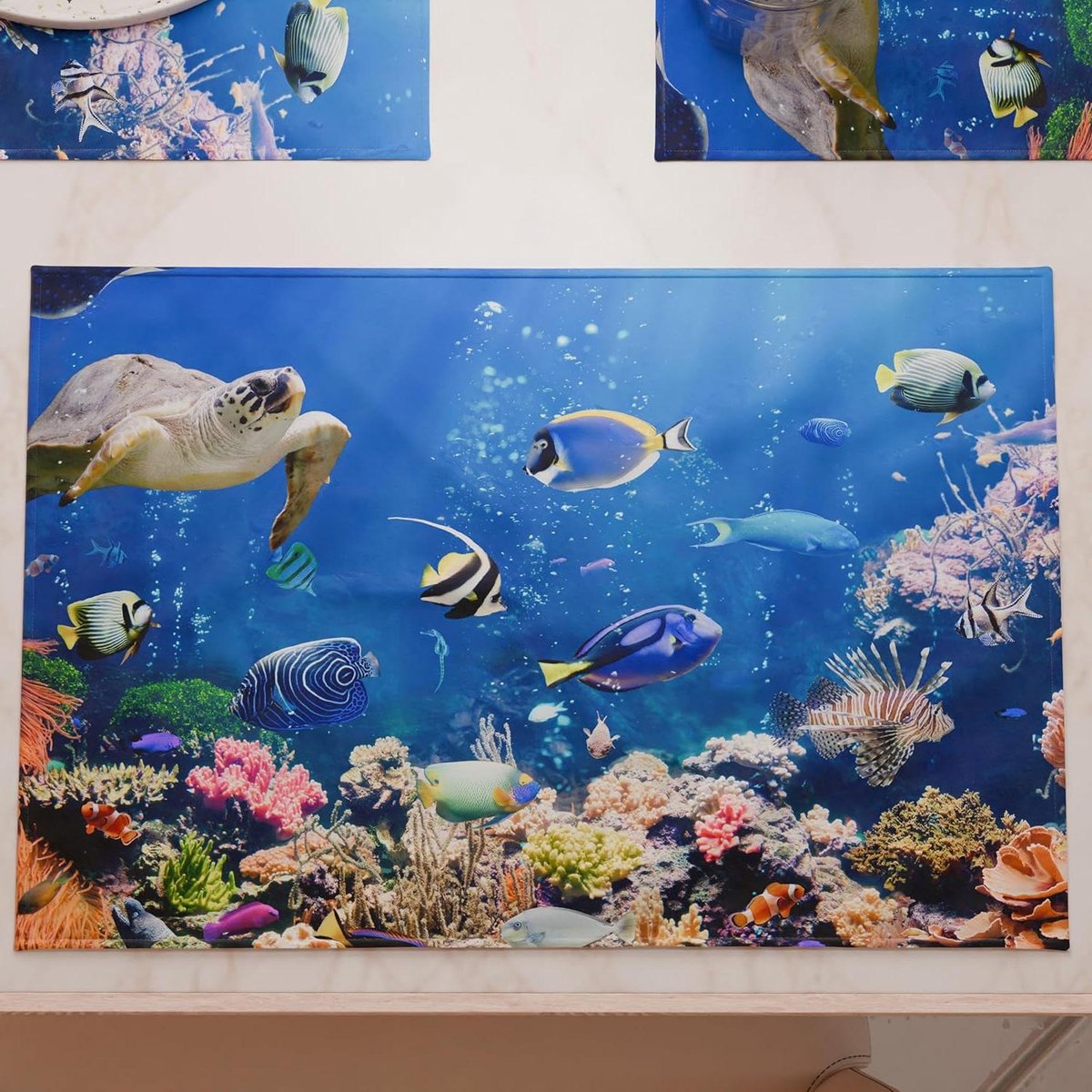 Tafelkleden Set - Placemats Stof - Tafel Dekken - Digitale Print - 30x45 cm - Aquarium
