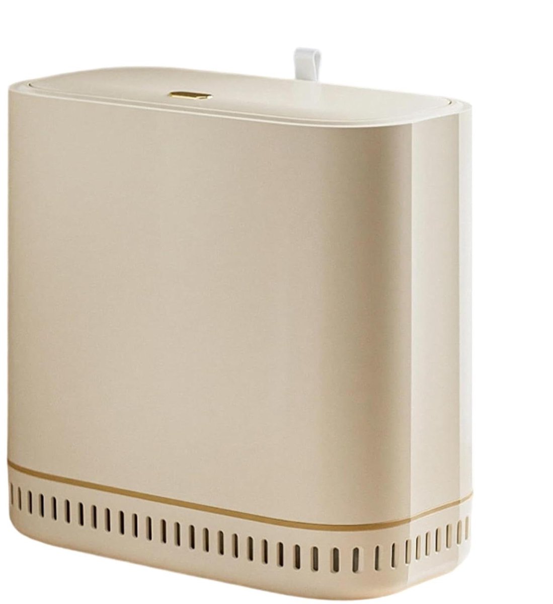 Badkamer Prullenbak - Afvalbak Deksel - Geurwerend Werken - Smal Slank Ontwerp - 29 cm Hoog - Beige Geel