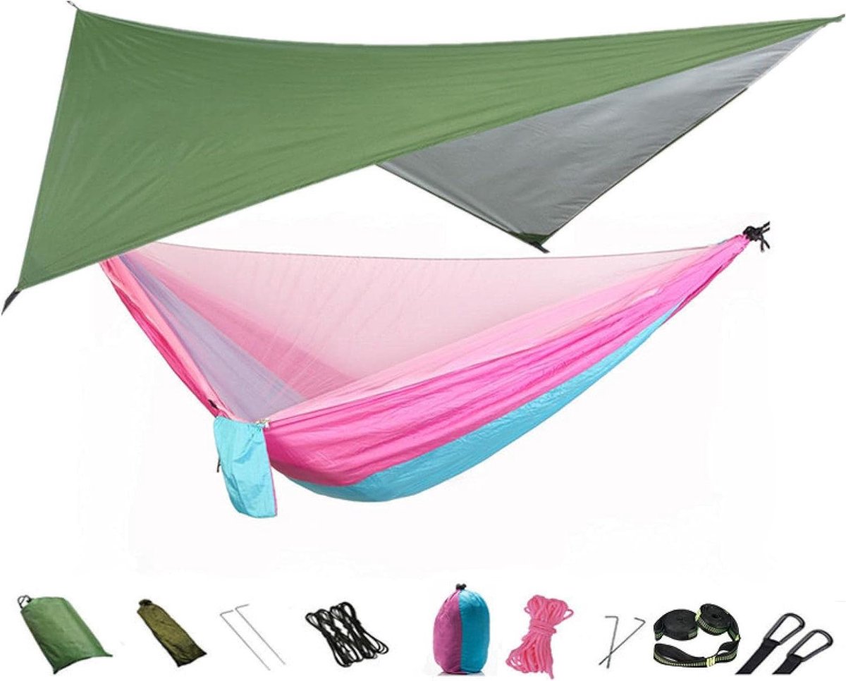 Camping Hangmat - Reis Hangmat - Ontspannen Buiten - Geïntegreerd Muggennet - 290x140 cm - Roze