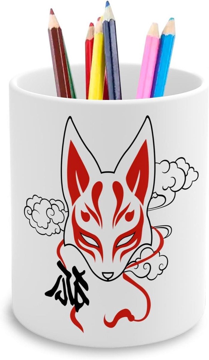 Fabulous Ceramic Pencil Holder, Kitsune Fox, Japan, Asia, Culture, Manga, 11oz