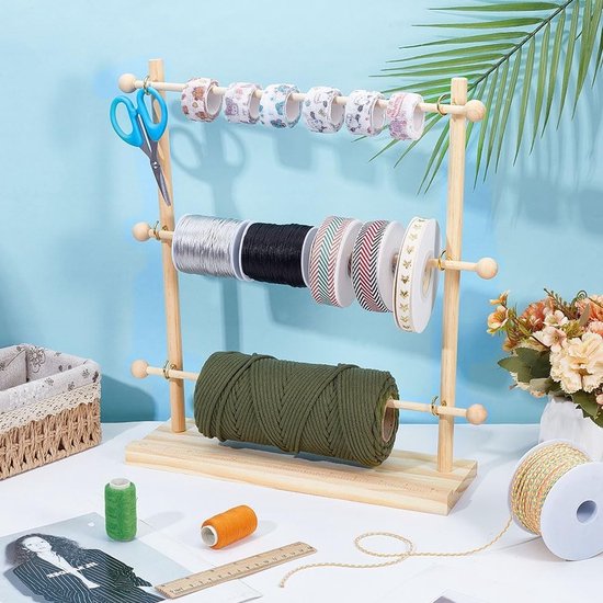 Houten Ribbon Organizer voor Creatieve Ruimtes - Opbergoplossing voor Ribbons, Spoelen en Knutselmaterialen, 11.2 x 34.3 x 40.5cm van houten — afbeelding 3