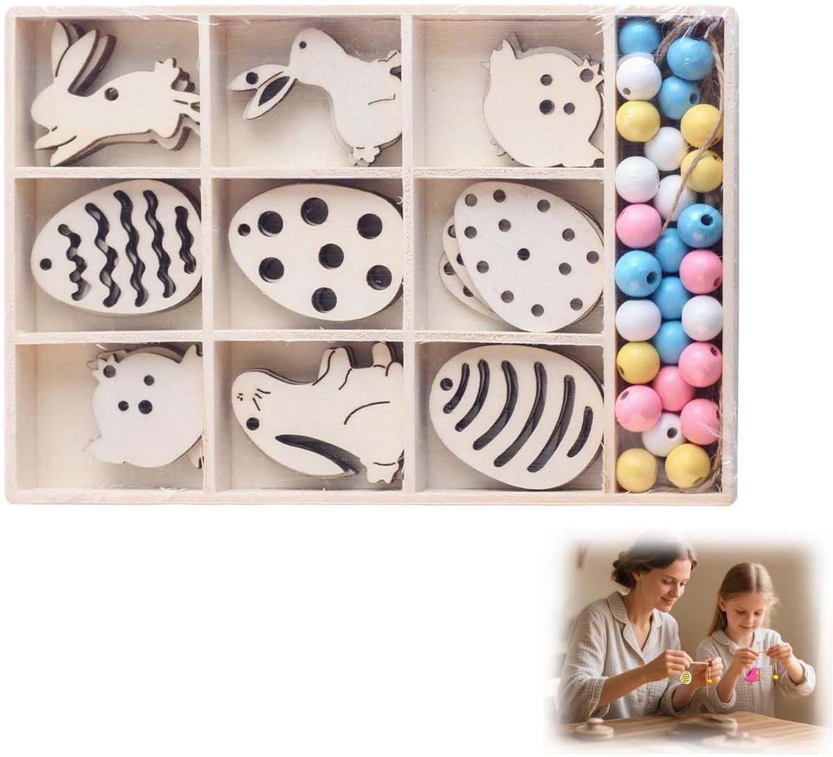 Innovra - Set van 36 Houten Paashaas Hangers voor Decoratie