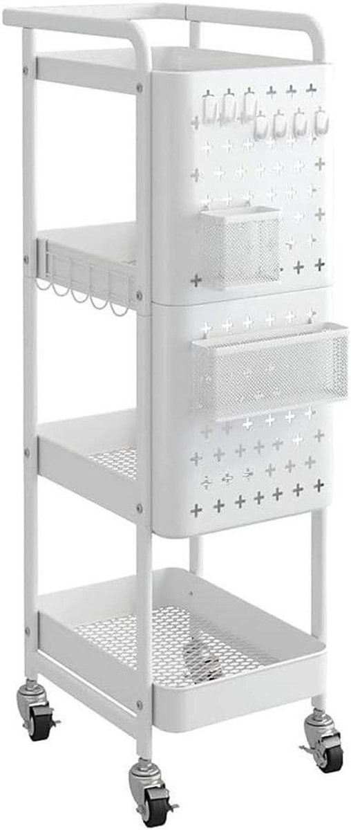 Opbergtrolley - Mobiele Kast - Ruimte Organiseren - Met Wielen - 4 Lagen - Wit