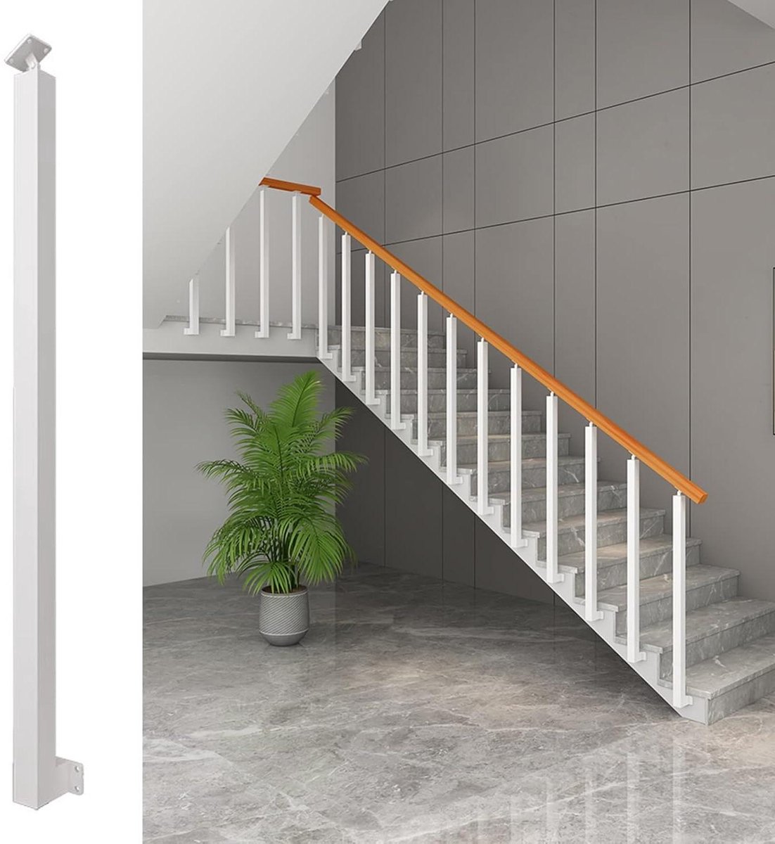 Trapleuning Paal - Zijmontage Reling - Veilige Trap - Verstelbare Hoek - 10 Stuks - Wit