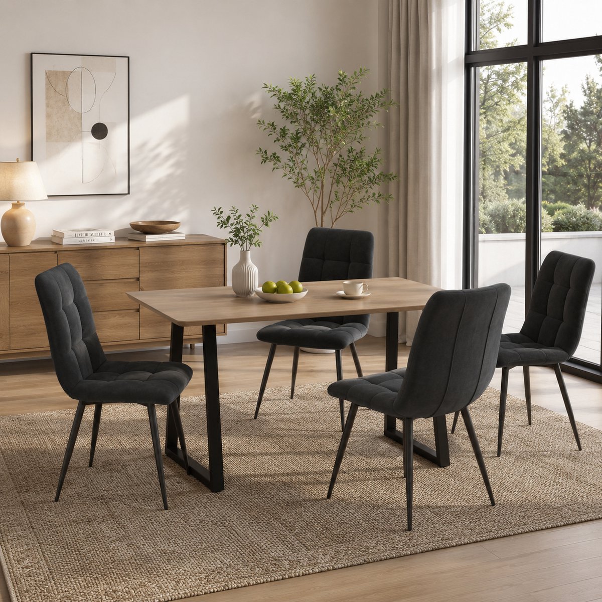 Eetkamerstoelen - Set van 4 - Moderne met stof beklede keukenstoelen - Metalen Poten - Modern Design eetkamerstoel- voor Keuken, Eetkamer - Stoel - Fluweel - Grijs