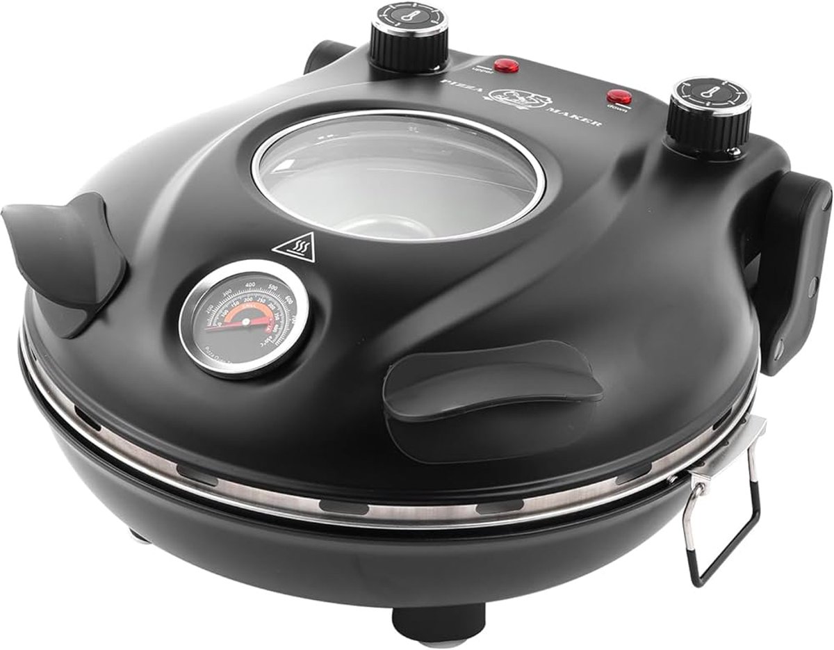 Cherrys Finds - Pizza Maker - Pizza Oven - Klaif Elektrische Pizza Maker - Vlambestendige Stenen Plaat 420 ℃ 1200W 32cm - Temperatuurniveaus - Pizzaoven - 5 Afzonderlijke Temperatuurniveaus - 32cm
