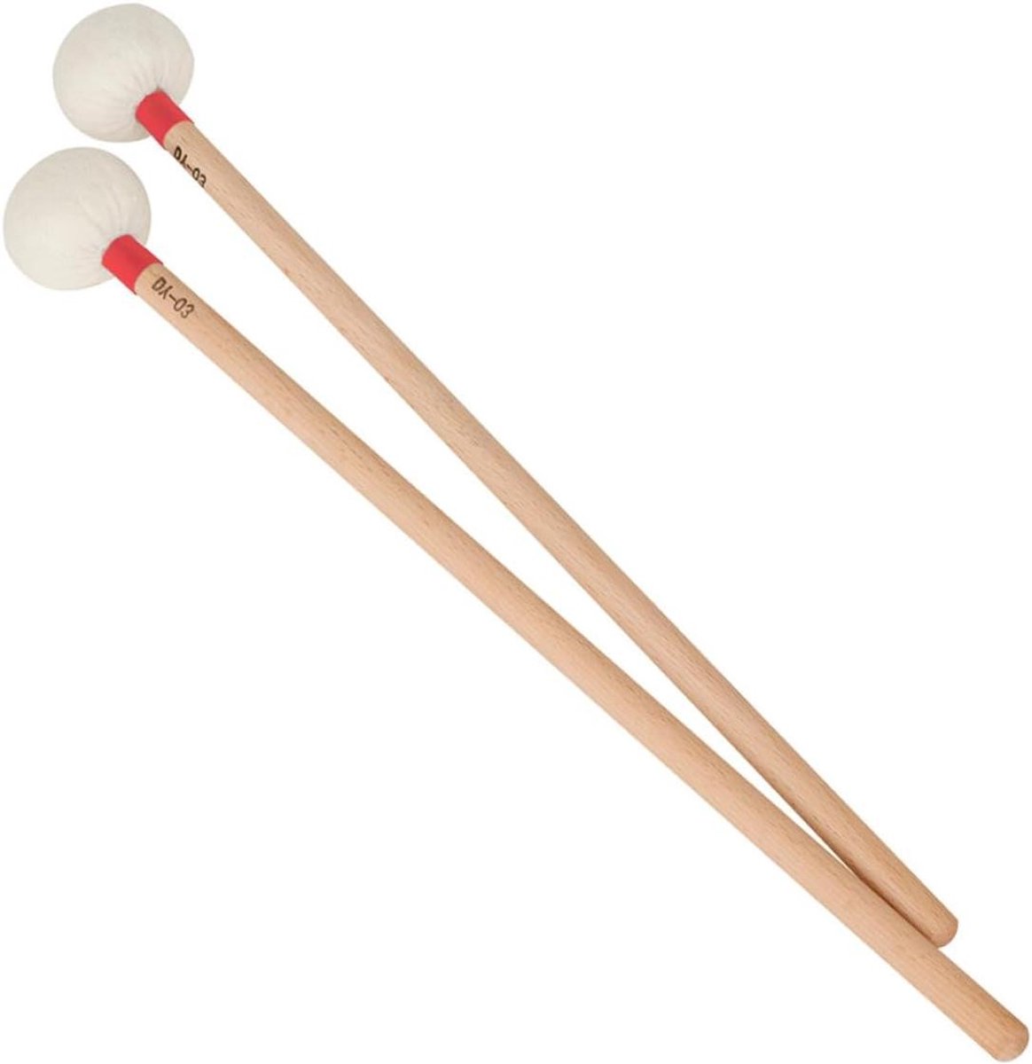 Paukenstokken 2 stuks - Percussie mallets - Muziek maken - Viltkop hamers - 39 cm lengte - Rood