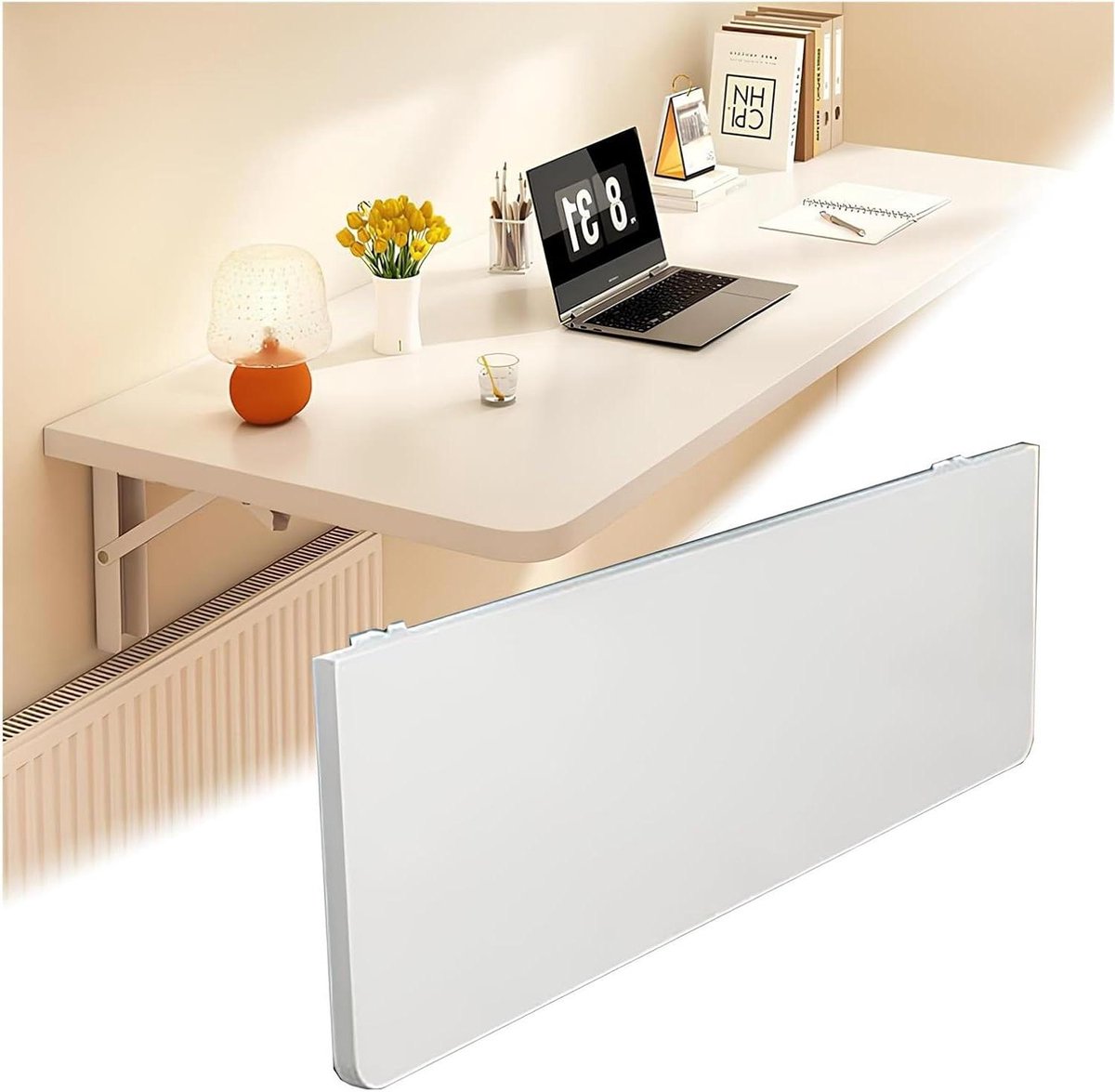 Zwevend Wandbureau - Inklapbaar Bureau - Ruimte Besparen - Neerklapbaar Blad - 80x24cm - Bruin