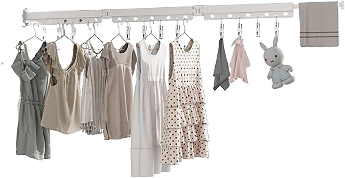 Opvouwbaar Wandrek - Uitschuifbaar Kledingrek - Ruimte Besparen - 180° Draaibare Hangers -