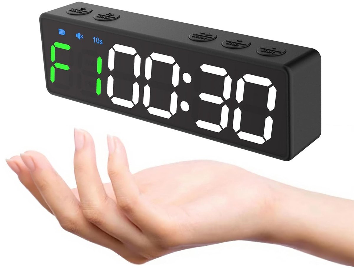 Mini draagbare fitnesstimer, groot LED-digitaal display, sterke magneet, superkrachtige batterij, aftel-/timerfunctie, stopwatch, intervaltimer, acht fitnessmodi, geschikt voor thuis en in de sportschool - milieuvriendelijk