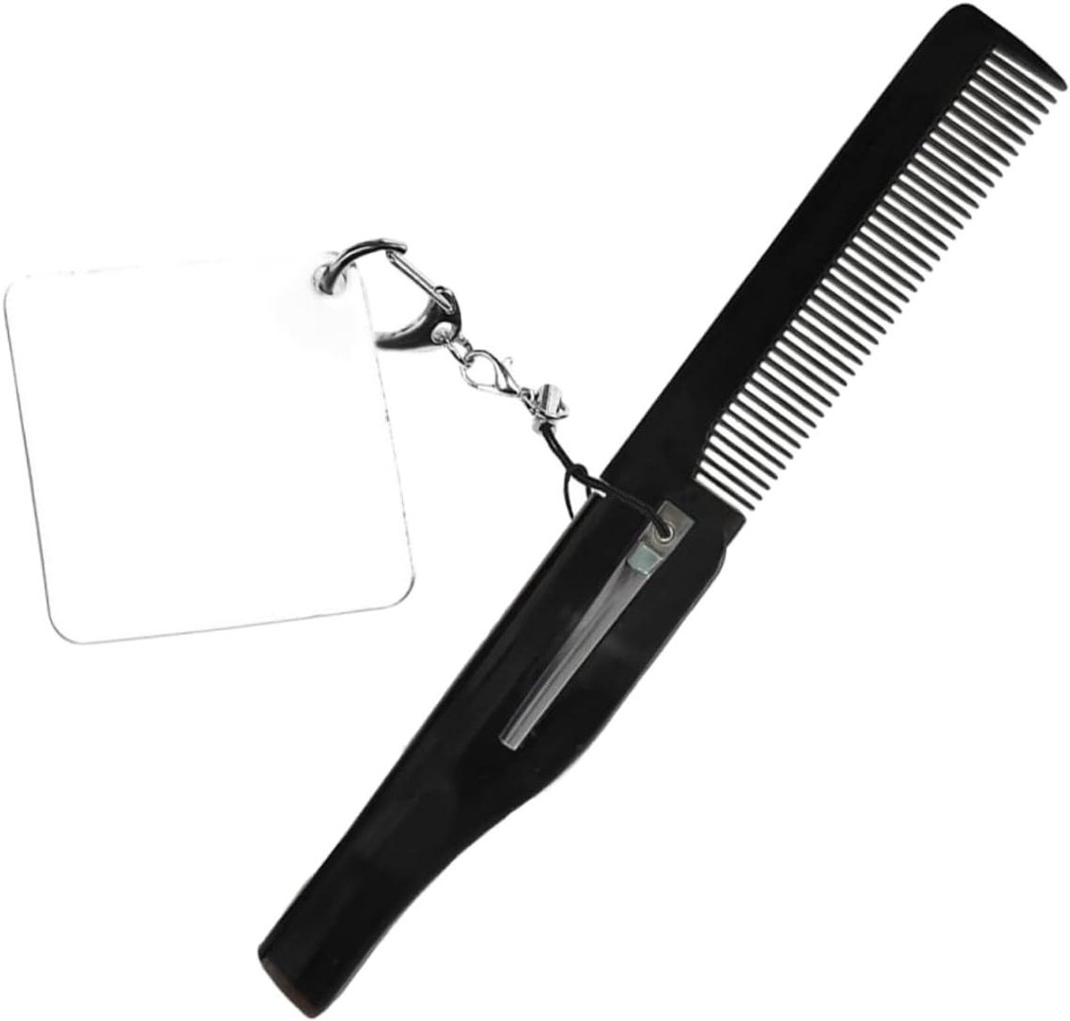 Opvouwbare Kam - Met Spiegel - Reizen Baardverzorging - Fijne Tanden - 17 cm - Zwart