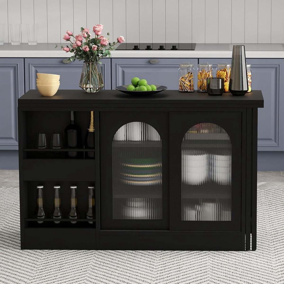 Moderne Bartafel - Uittrekbare Tafel - Keuken Eiland - 360° Draaibaar - 1215 cm - Zwart