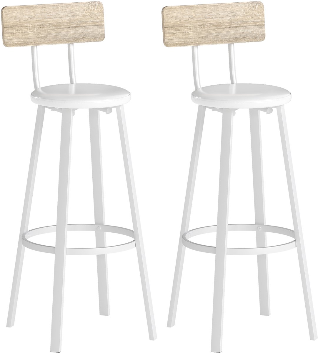 Homcom barkruk - Spaanplaat, metaal - 41,5 x 36,5 x 99,5 cm - Natuurlijk hout en wit