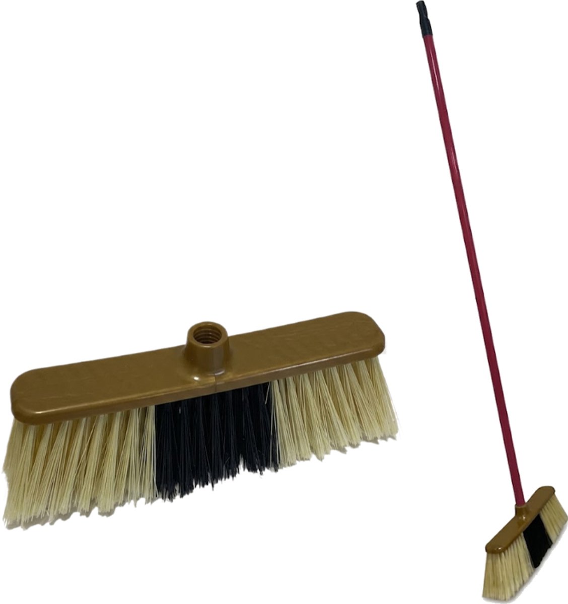 Clean Bezem met Steel - 132x28 cm - Binnenbezem - Voor Parket & Laminaat - Kamerveger - Zaalveger - Zachte Bezem - Straatbezem - Binnen Bezem - Ergonomische Huishoudbezem - Krasvrije Veger voor Gladde Vloeren - Fijnhaar Zachte Borstel - Geel/Rood