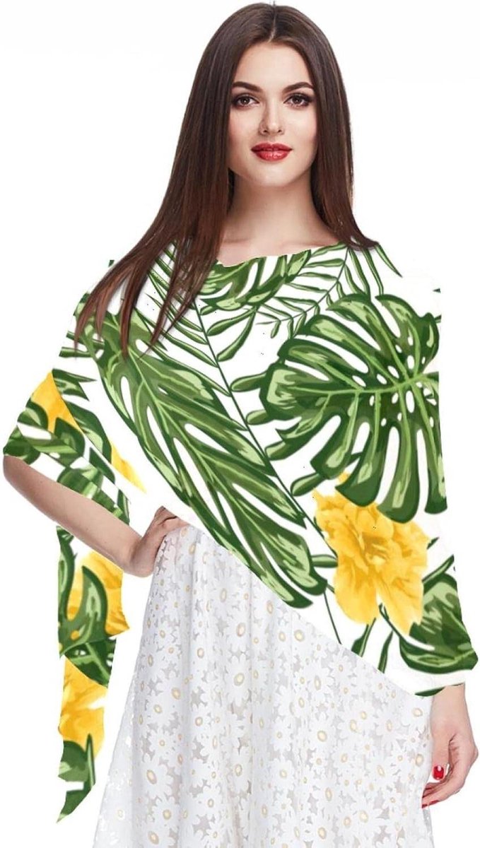 Chiffon Sjaal - Lange Hoofddoek - Stijlvol Accessoire - Lichtgewicht Zacht - 180x73 cm - Tropisch Groen